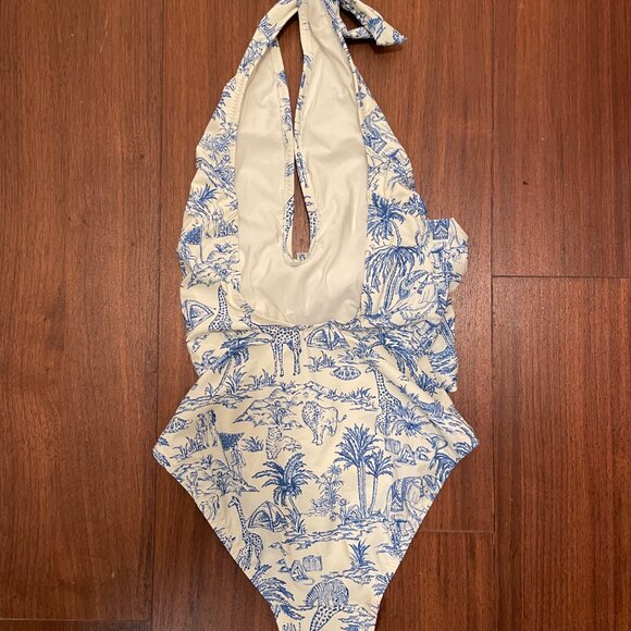 NEW Tory Burch Tie-front Halter One-piece Swimsuit Ivory Far and Away XS 0 2 - Picture 3 of 4